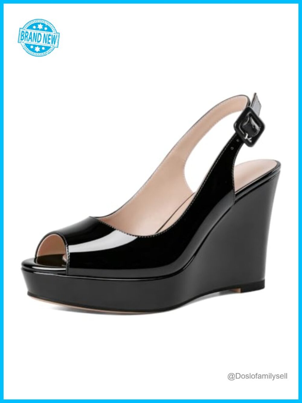 Peep Toe Slingback Wedge Heels 4 Inch Platform Buckle Sandals Dress